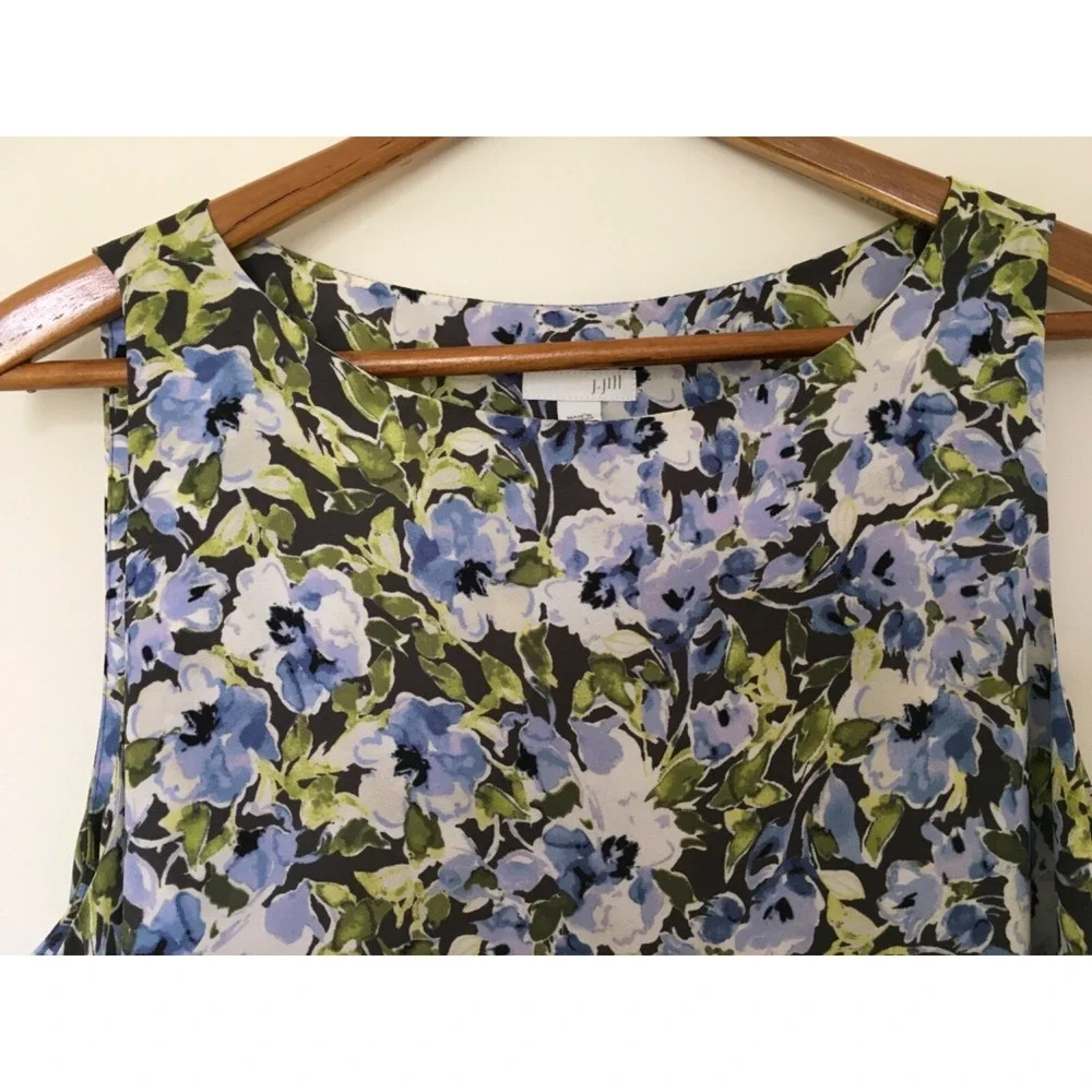 J Jill Granite Water Floral Bloom Accordion Pleat Sleeveless Dress Sz L